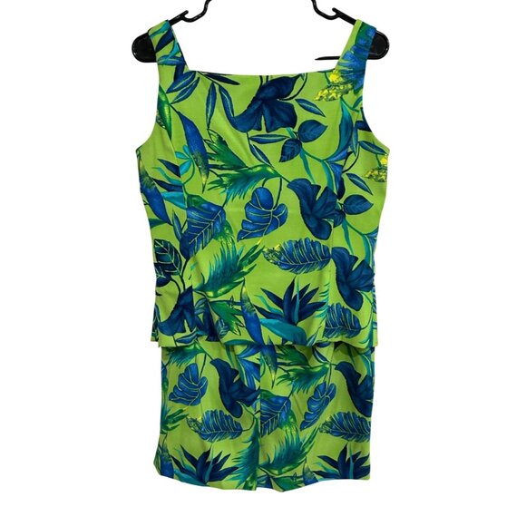 Jessica Howard Womens Tropical Leaf Print Sleeveless Dress Size 10 Polyester Spa - Picture 2 of 12